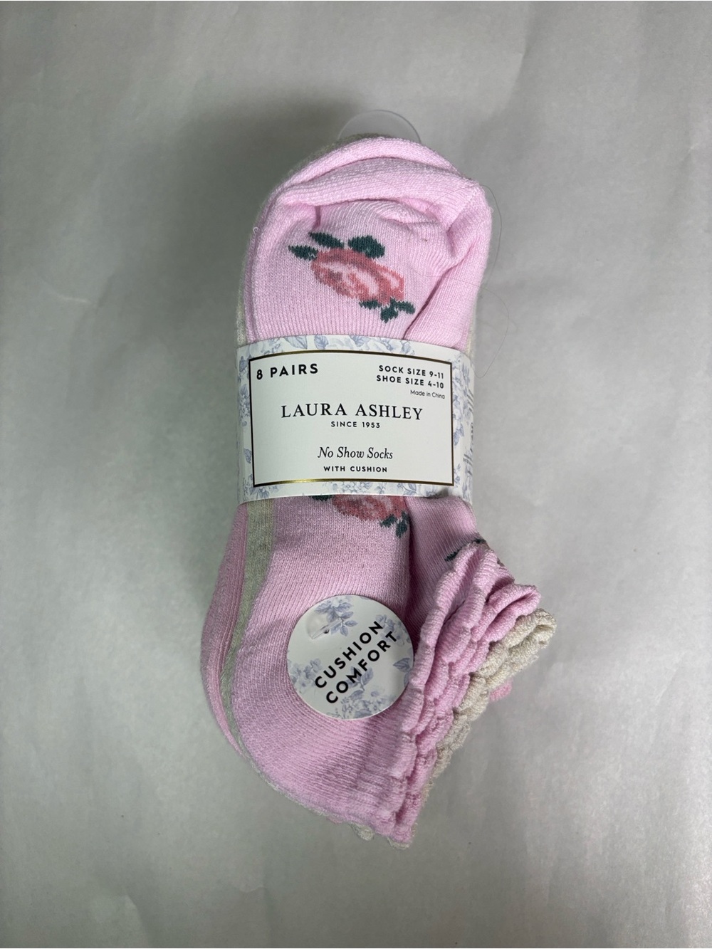 New Laura Ashley Socks Women’s 8 Pair White & Pink Floral No Show Casual Active - Picture 12 of 12